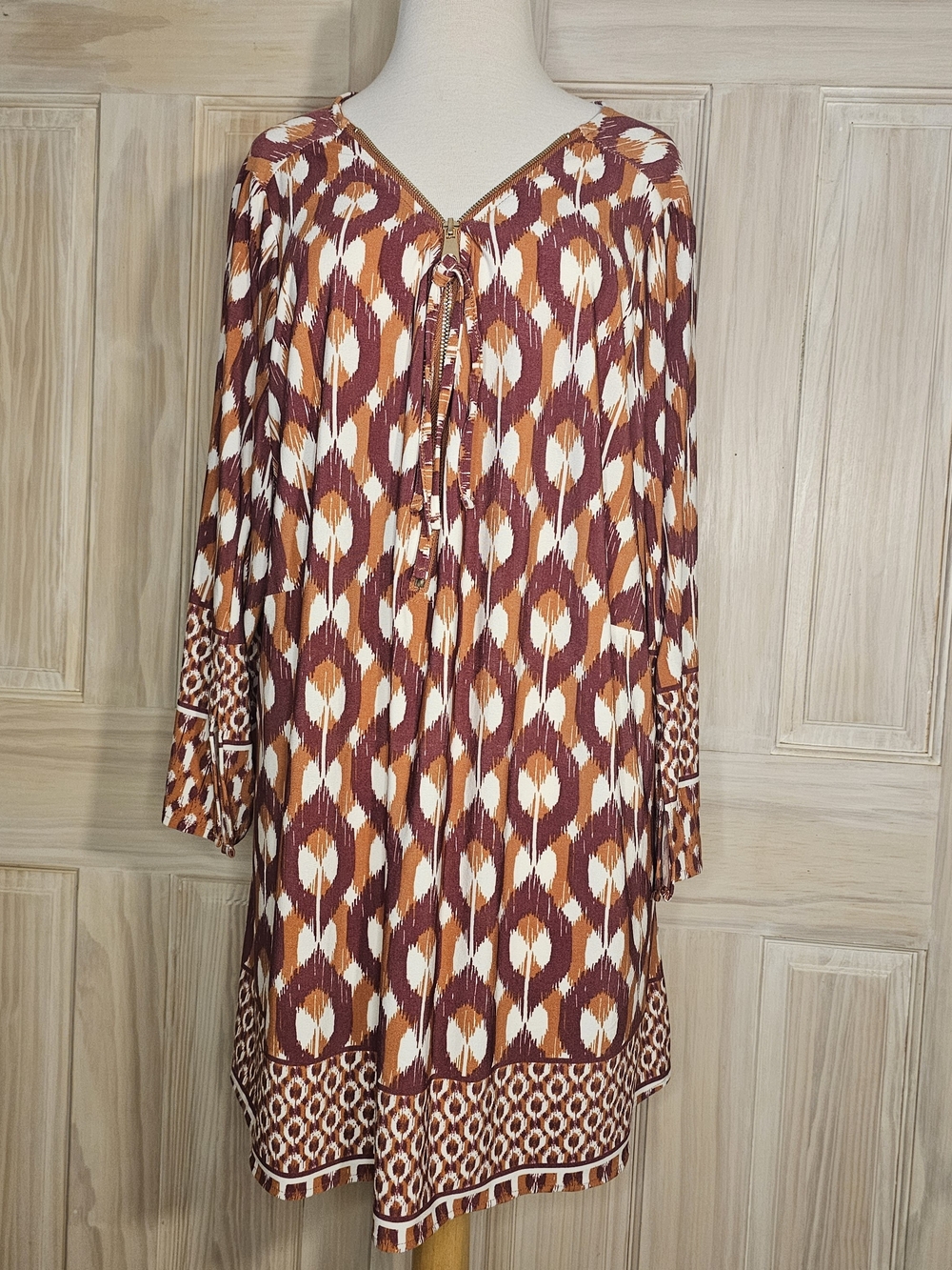 Avenue Studio Rust, Orange & Cream Printed Boho Tunic Size 26/28